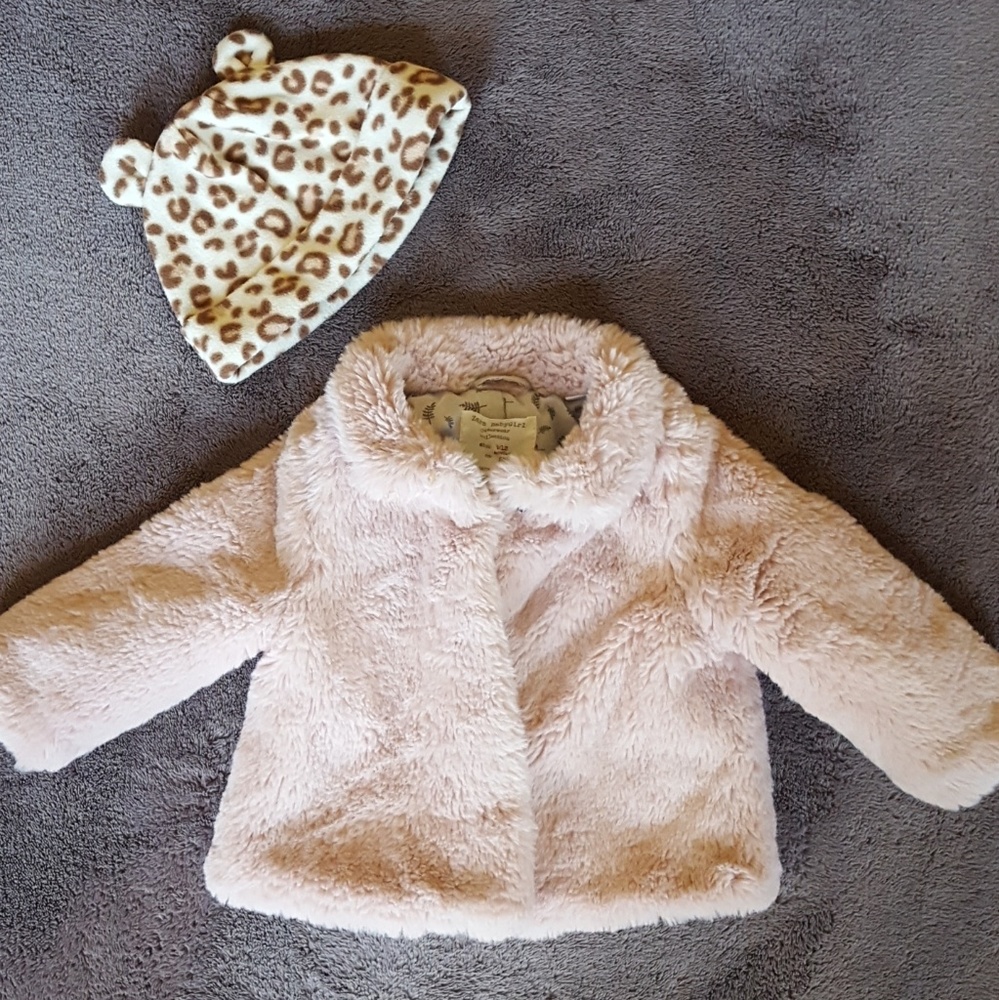 ZARA Baby Girl Blush Teddy Fur Coat